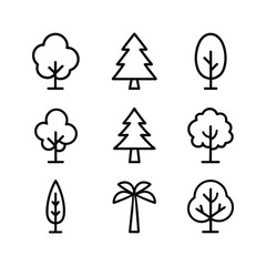 Forest tree icons vector collection. Outline symbols. Line design