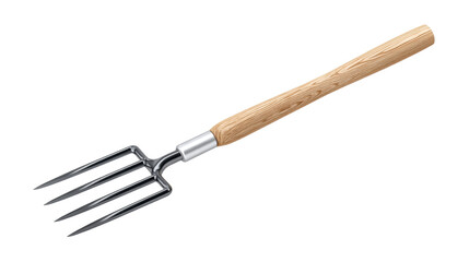 Garden fork with wooden handle isolated on transparent background for digging soil