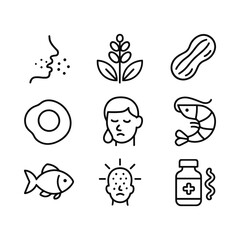 Allergic reaction and medical icons. Outline symbols. Line design