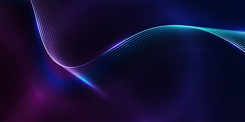 Elegant light waves flowing on a dark background. Minimalist background for banners, posters, covers, brochures, flyers, and websites.
