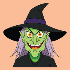 Evil Green Witch Face Cartoon Halloween Vector Illustration Art