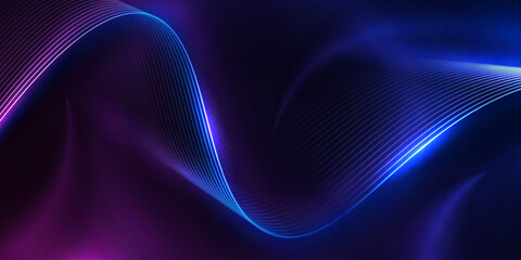 Elegant light waves flowing on a dark background. Minimalist background for banners, posters, covers, brochures, flyers, and websites.