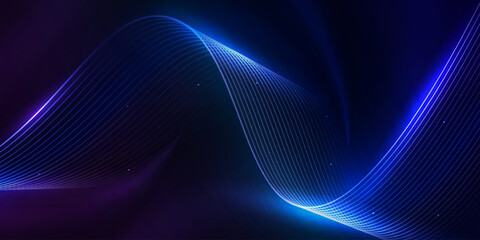 Elegant light waves flowing on a dark background. Minimalist background for banners, posters, covers, brochures, flyers, and websites.