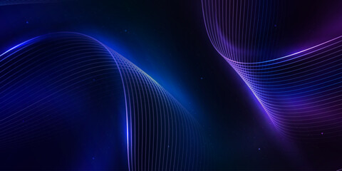 Elegant light waves flowing on a dark background. Minimalist background for banners, posters, covers, brochures, flyers, and websites.