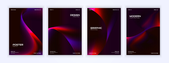 Elegant abstract wave posters with vibrant red and purple gradients for modern creative covers.