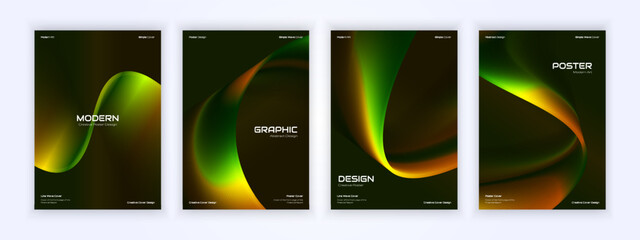 Elegant abstract wave posters with vibrant yellow and green gradients for modern creative covers
