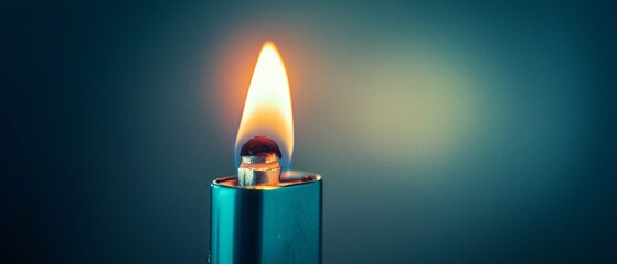 A Glowing Torch Flame Against a Dark Teal Background, Close-Up View