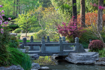 The stone bridge in Minhang District, Shanghai, China. The three Chinese characters on the bridge...