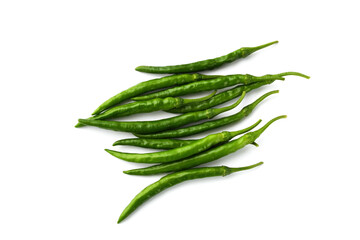 夏野菜　青唐辛子（青とうがらし, 青トウガラシ）白背景　コピースペースあり　Green chili peppers (green pepper,chile verde) white background, copy space available