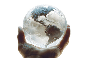 Hand holding a glass globe.