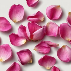 Scattered pink rose petals, floral arrangement, beauty isolated on white background.