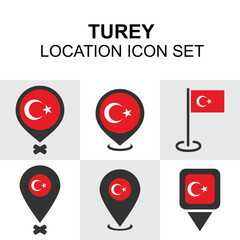 A strong set of icons featuring the Turkish flag, perfect for travel, geopolitics, or cultural maps.