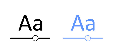 Zoom text feature icon with large and small “A” letters and a slider, ideal for text size adjustment, visual accessibility, and readability customization illustrations.