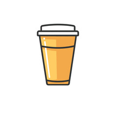 Isolated Cartoon Illustration of a Disposable Coffee Cup with Lid and Black Outline