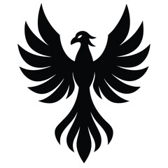 Obraz premium Bold black silhouette of a phoenix with widespread wings on white background