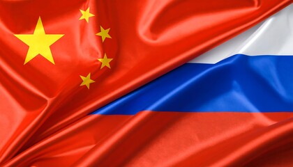 Flags of China and Russia draped