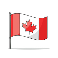 Vector of flying Canadian flag in clean line art style with red maple leaf

