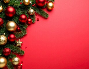 Christmas decoration copy space red background 