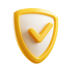 3D shield icon, yellow, checkmark