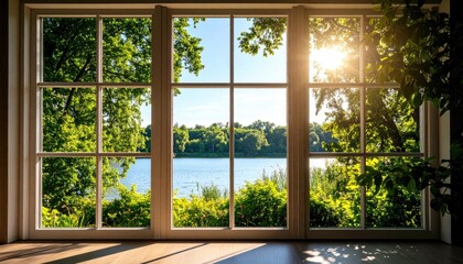 Sunny view through large windows
