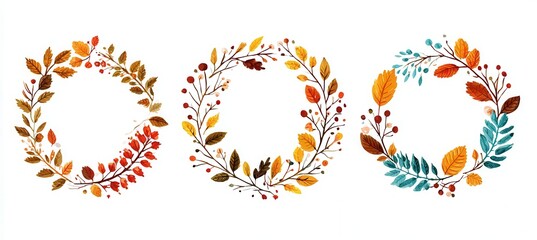 Fototapeta premium hand drawn hello autumn wreath made of colorful leaves, berries, branches, acorns and pumpkins