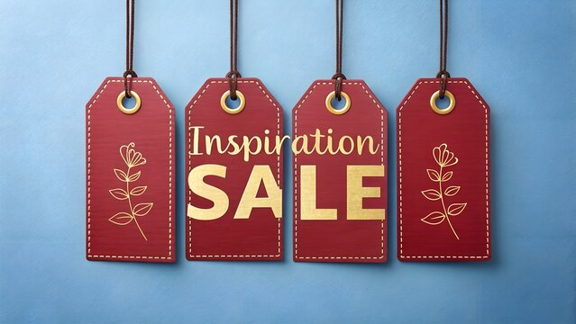 inscription sale in gold letters on red hanging - Powered by Adobe