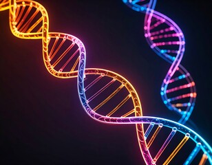 Colorful glowing DNA double helix