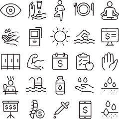 Health, Wellness, and Lifestyle Icons A Collection of Line Art Graphics