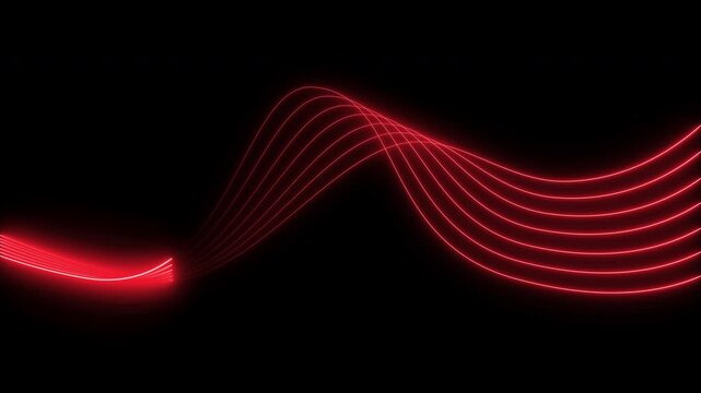 Wavy red laser motion animation. Seamless looping 4K video. Bright neon line red laser line abstract technology background. Futuristic technology concept.