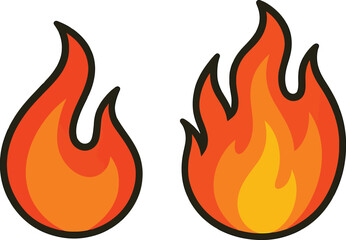 Blazing fire and flame icons set, a hot, dangerous, and powerful symbol of burning heat illustrated with red and orange light designs
