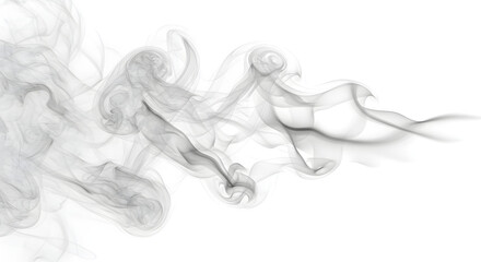 Swirling white smoke with soft curls on a pure white background ethereal design