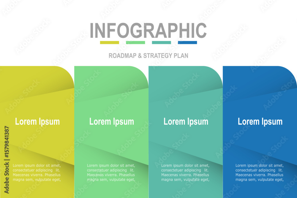Poster for business concept with 4 steps infographics, multicolor rectangle shape, design for workflow layo