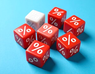 Red Dice with White Percentage Symbols on Blue