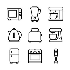 Home kitchen equipment vector icons. Outline symbols. Line design