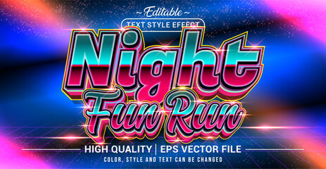 Editable text effect vector inspired by night fun run events. Vibrant, sporty, and modern style perfect for energetic nighttime race themes.