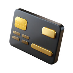 Black and Gold Credit Card Icon on Transparent Background