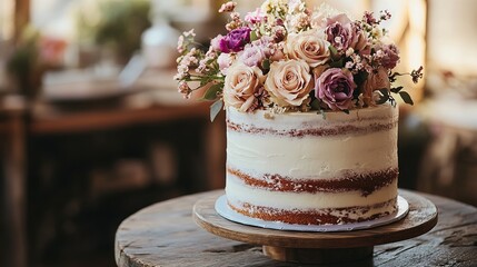 A beautiful cake is placed on the table.