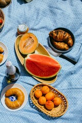 still life with bread and fruits in summer picnic