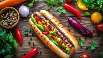 Delicious sausage and vegetables as ingredients