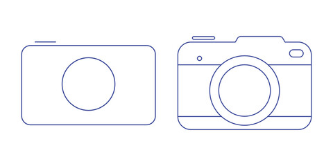 Camera icon set blue color icon. Camera capture sign and symbol. Take a picture Vector illustration isolated on white background. Variety camera Design icon. 