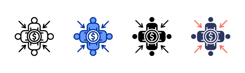 Crowdfunding icon sheet multiple style collection