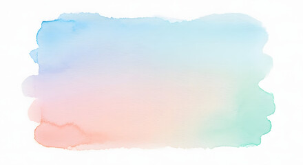 Abstract watercolor wash with a gradient of blue, peach, and green hues on a white background.