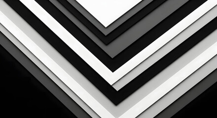Abstract geometric pattern of layered, converging shapes in shades of gray and white.