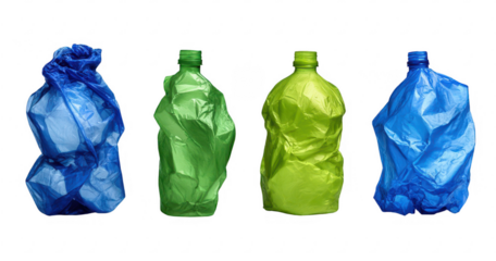Crinkled plastic bottles in various colors