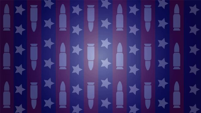 Patriot and veteran themed bullet and star repeating pattern animation on background.