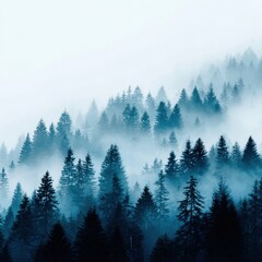 Obraz premium Misty Blue Forest Landscape Pixel Art Digital Illustration
