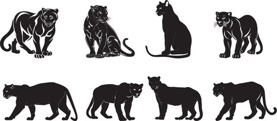 Naklejka premium Collection of A black panther in a dynamic pose, with a white background.