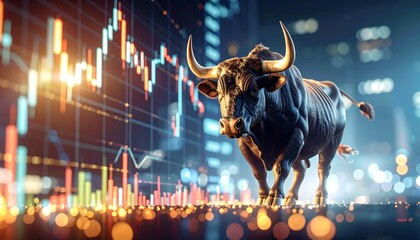 Bull market graphic with city lights (1)
