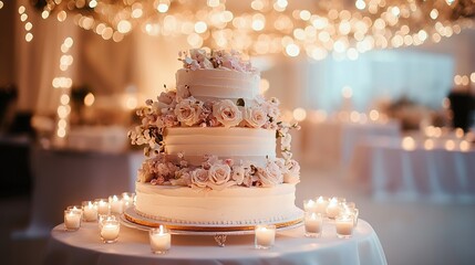 A beautiful cake is placed on the table.