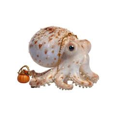 Fototapeta premium Adorable Octopus with Pumpkin and Gold Chain - Halloween Costume Concept